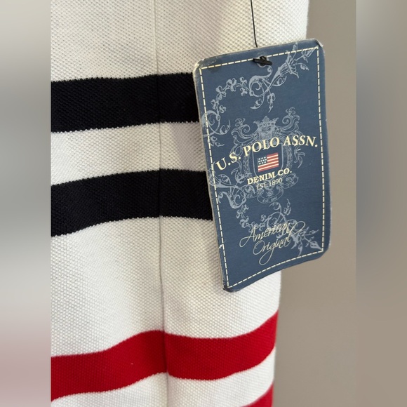 New US Polo Assn L Striped Polo Shirt - White, Red & Navy 189 - Picture 4 of 9